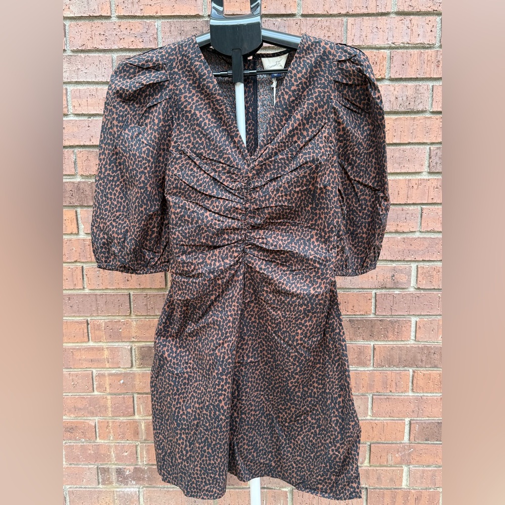 Universal Thread Womens Animal Print Elbow Puff Sleeve Ruched Mini Dress Size 0